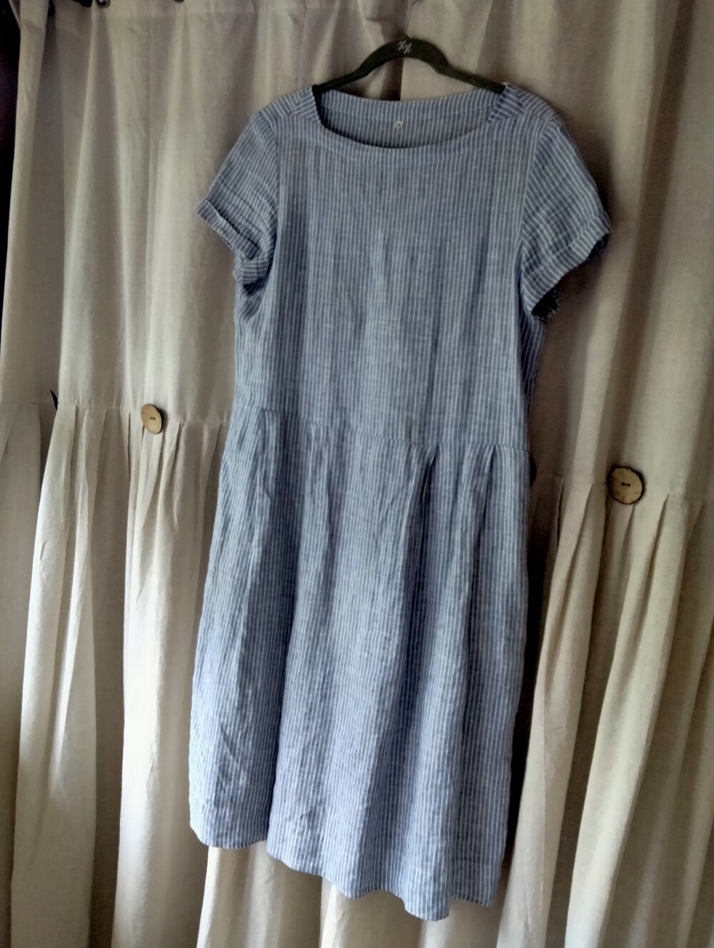 Women's Blue Striped Linen Dress